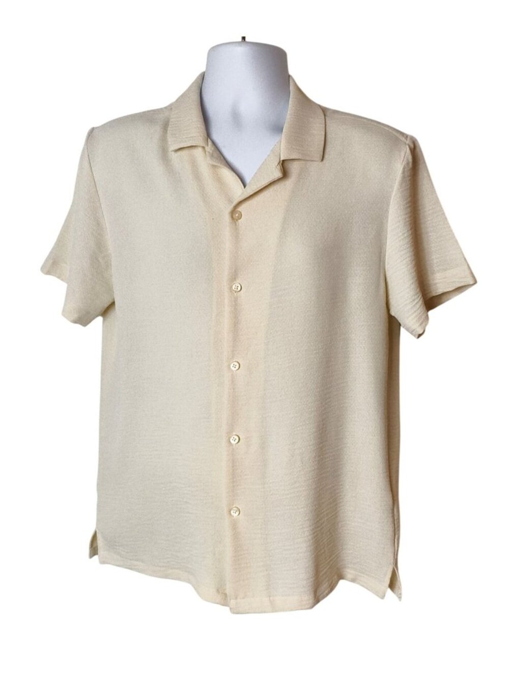 Cactus Man Ricky Singh Button-Up M Beige Textured SS Casual Relaxed Preppy Polo